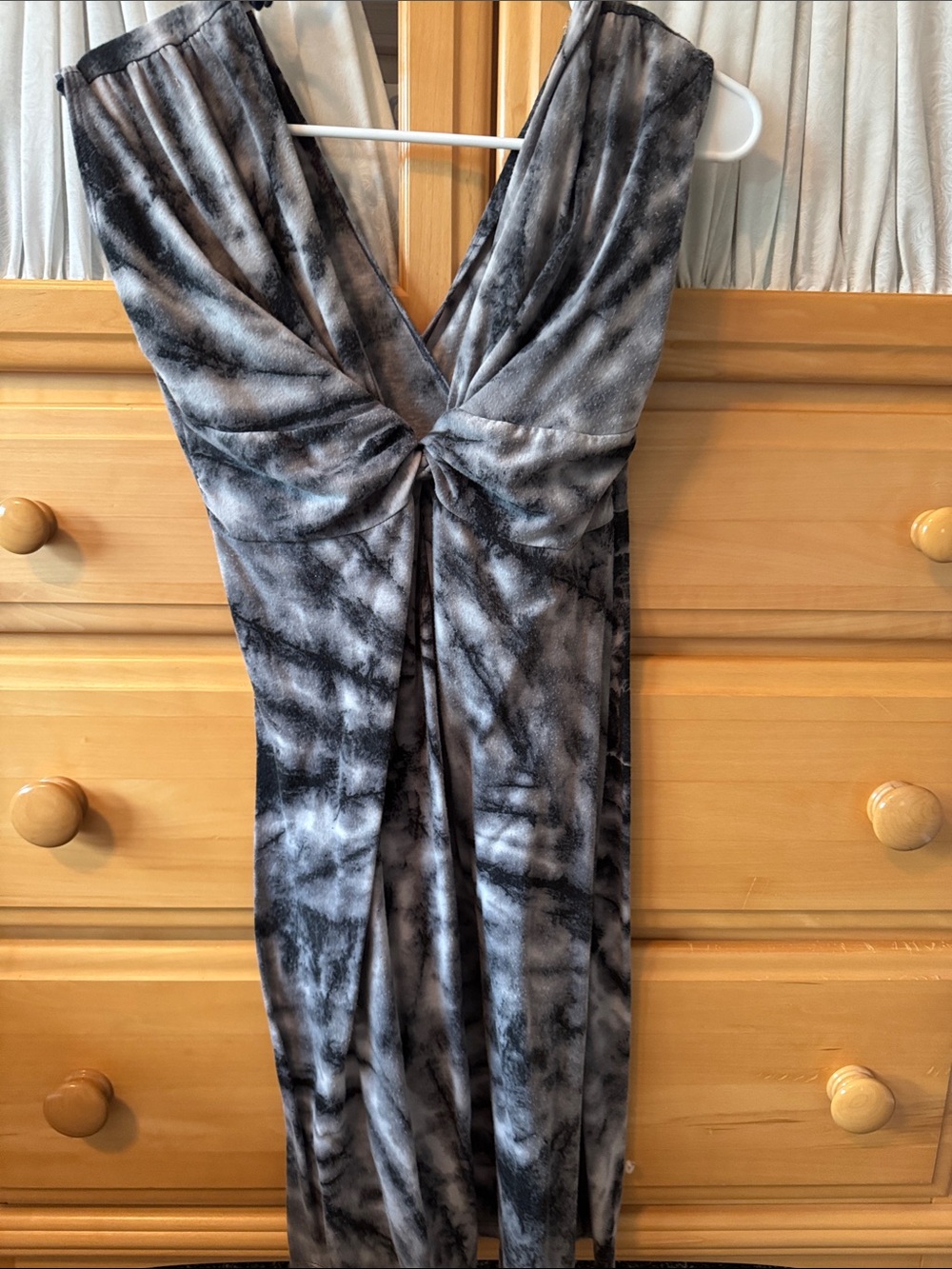Gray & Black Tie-Dye Twist Front Maxi Dress